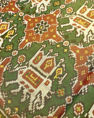 Red & Green Big Figure Elephant Chhabdi Tissue Patola Saree - SindhoiPatolaArt