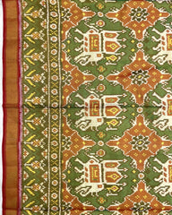 Red & Green Big Figure Elephant Chhabdi Tissue Patola Saree - SindhoiPatolaArt