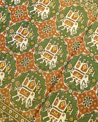 Red & Green Big Figure Elephant Chhabdi Tissue Patola Saree - SindhoiPatolaArt
