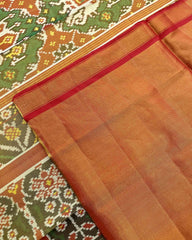 Red & Green Big Figure Elephant Chhabdi Tissue Patola Saree - SindhoiPatolaArt
