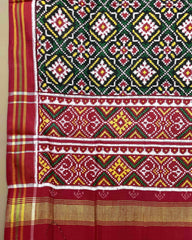 Red & Green Buttonful Designer Patola Dupatta - SindhoiPatolaArt