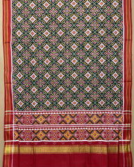Red & Green Buttonful Designer Patola Dupatta - SindhoiPatolaArt