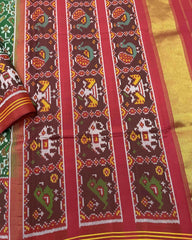 Red & Green Elephant Manekchowk Mix Patola Saree - SindhoiPatolaArt