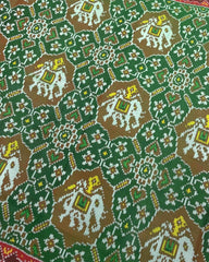 Red & Green Elephant Manekchowk Mix Patola Saree - SindhoiPatolaArt