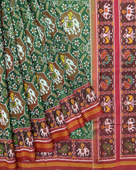 Red & Green Elephant Manekchowk Mix Patola Saree - SindhoiPatolaArt