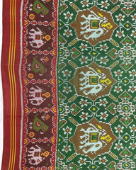 Red & Green Elephant Manekchowk Mix Patola Saree - SindhoiPatolaArt