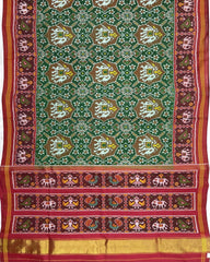 Red & Green Elephant Manekchowk Mix Patola Saree - SindhoiPatolaArt