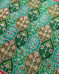 Red & Green Flower Designer Patola Saree - SindhoiPatolaArt