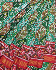 Red & Green Flower Designer Patola Saree - SindhoiPatolaArt