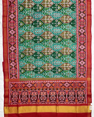 Red & Green Flower Designer Patola Saree - SindhoiPatolaArt