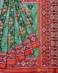 Red & Green Flower Designer Patola Saree - SindhoiPatolaArt