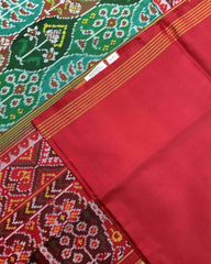 Red & Green Flower Designer Patola Saree - SindhoiPatolaArt