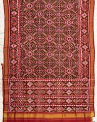 Red & Green Manekchowk Semi Double Ikat Patola Saree - SindhoiPatolaArt