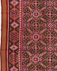Red & Green Manekchowk Semi Double Ikat Patola Saree - SindhoiPatolaArt
