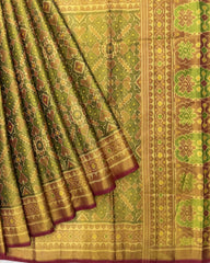 Red & Green Manekchowk Tissue Patola Saree - SindhoiPatolaArt