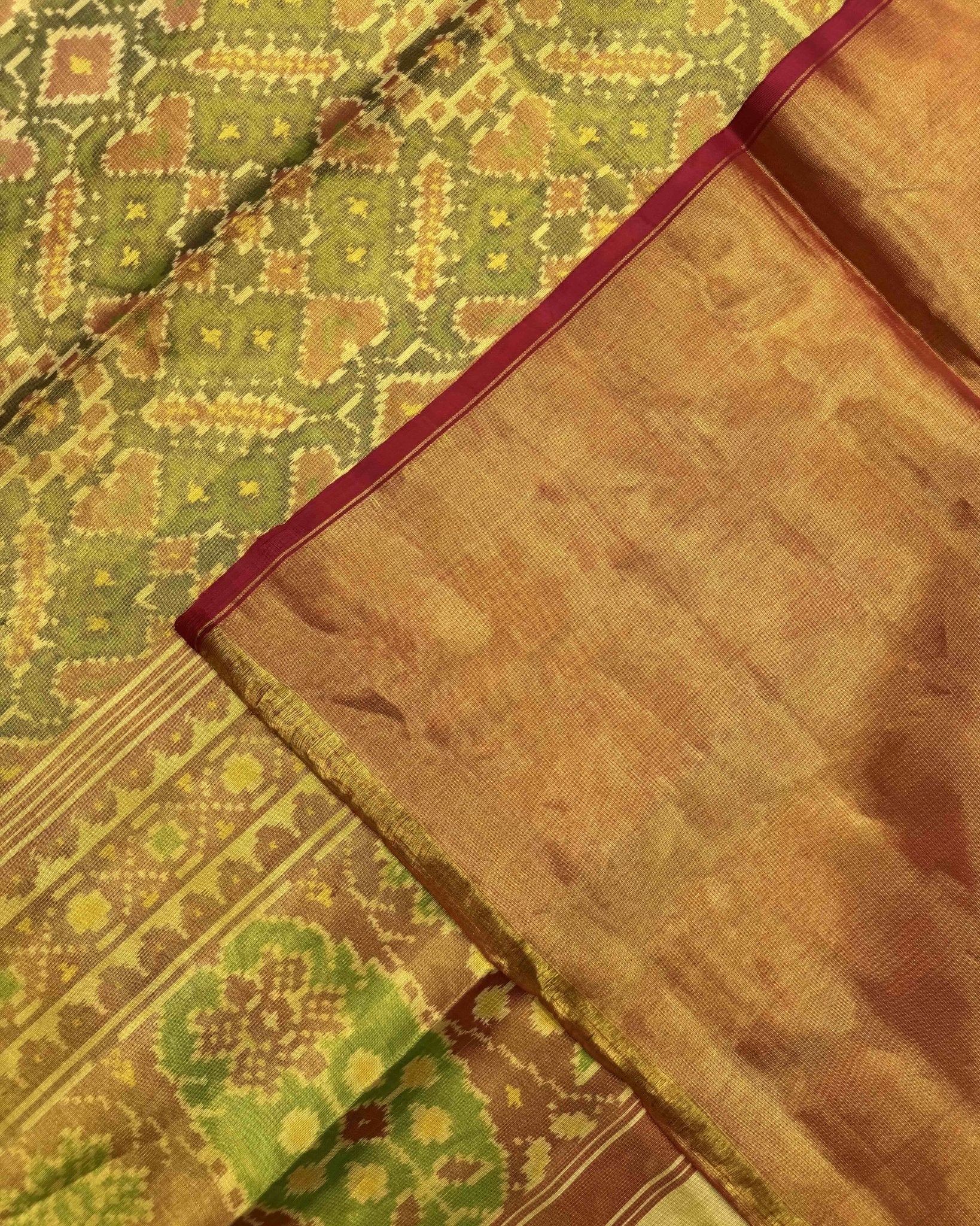 Red & Green Manekchowk Tissue Patola Saree - SindhoiPatolaArt