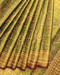 Red & Green Manekchowk Tissue Patola Saree - SindhoiPatolaArt