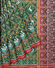 Red & Green Narikunj Designer Patola Saree - SindhoiPatolaArt