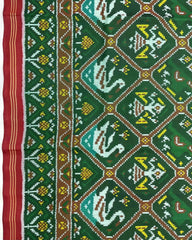Red & Green Narikunj Designer Patola Saree - SindhoiPatolaArt