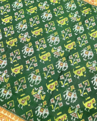 Red & Green Narikunj Patola Saree - SindhoiPatolaArt