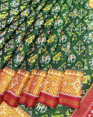 Red & Green Narikunj Patola Saree - SindhoiPatolaArt