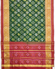 Red & Green Narikunj Patola Saree - SindhoiPatolaArt