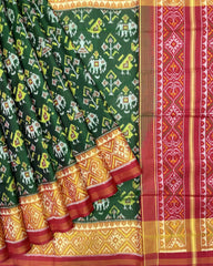 Red & Green Narikunj Patola Saree - SindhoiPatolaArt