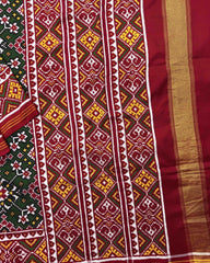 Red & Green Navratan Patan Patola Saree - SindhoiPatolaArt