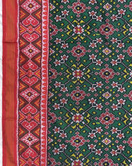 Red & Green Navratan Patola Saree - SindhoiPatolaArt