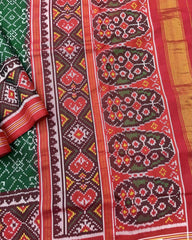 Red & Green Navratan Patola Saree - SindhoiPatolaArt