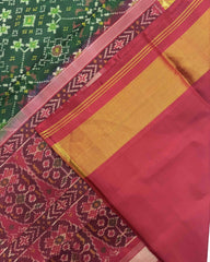 Red & Green Navratan Patola Saree - SindhoiPatolaArt