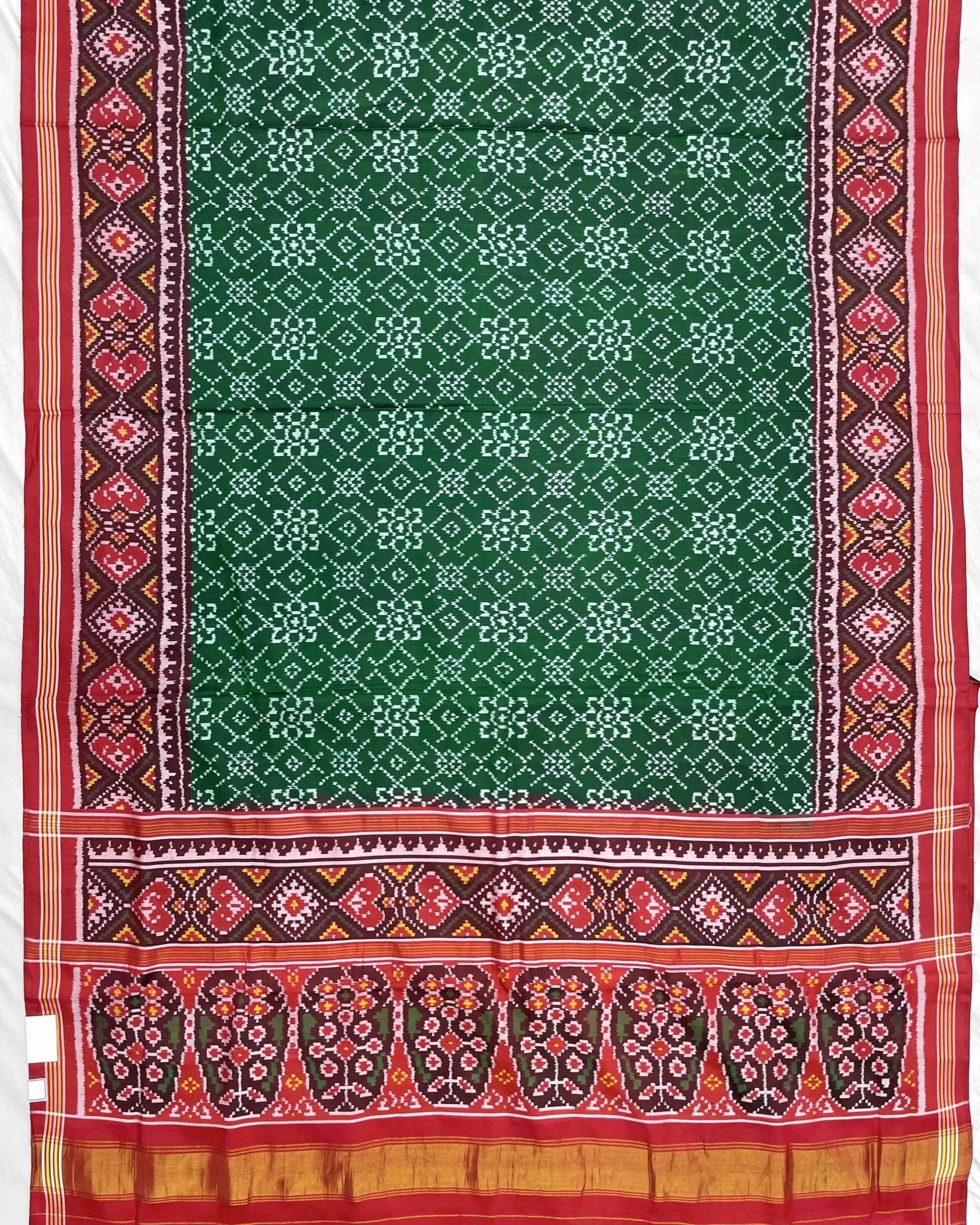 Red & Green Navratan Patola Saree - SindhoiPatolaArt