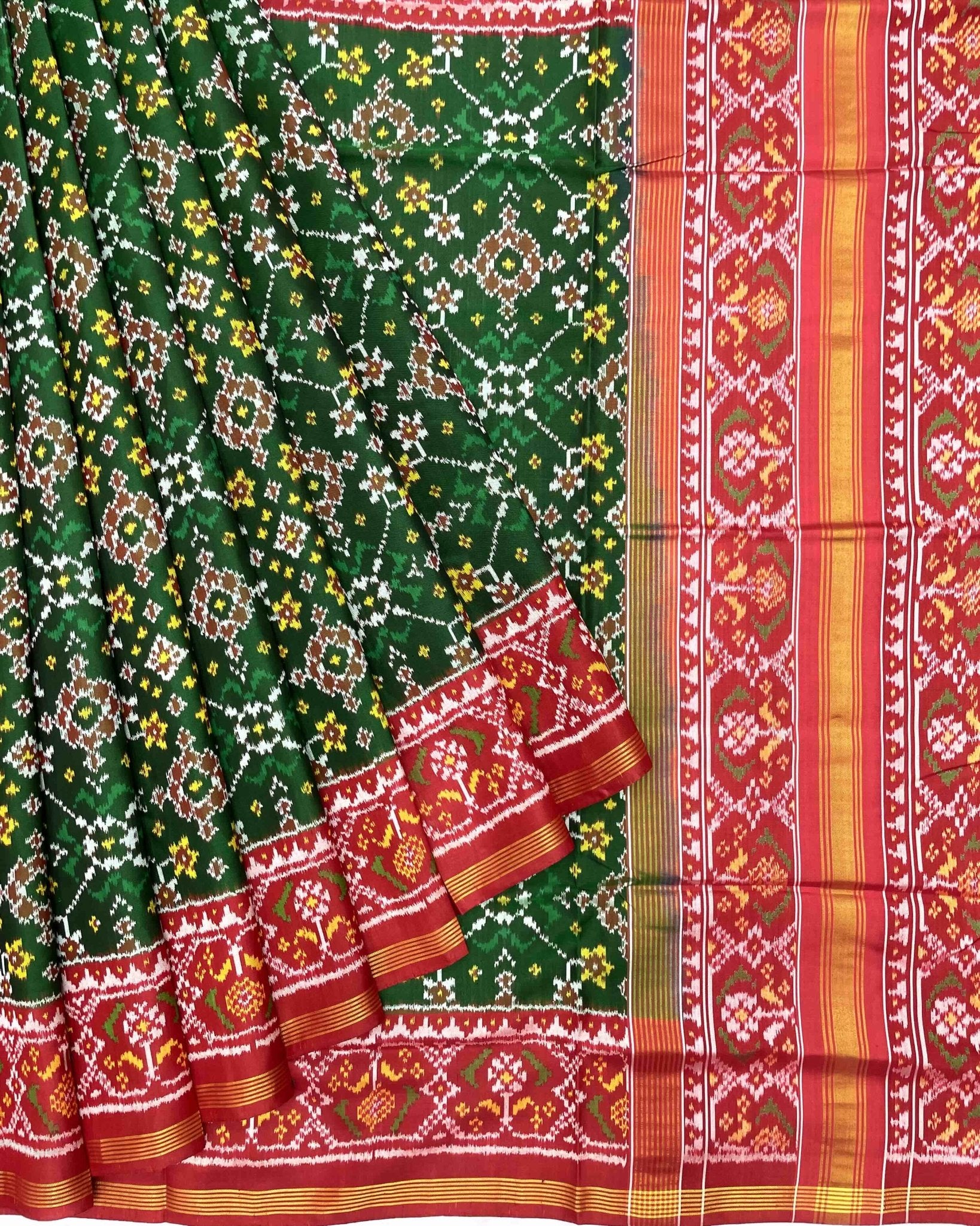 Red & Green Navratan Patola Saree - SindhoiPatolaArt