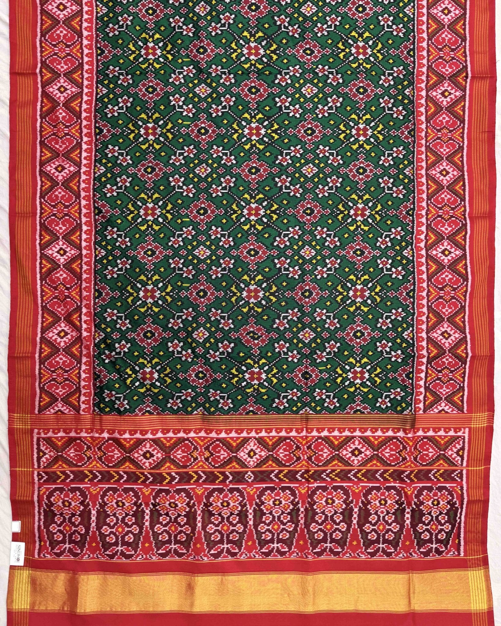 Red & Green Navratan Patola Saree - SindhoiPatolaArt