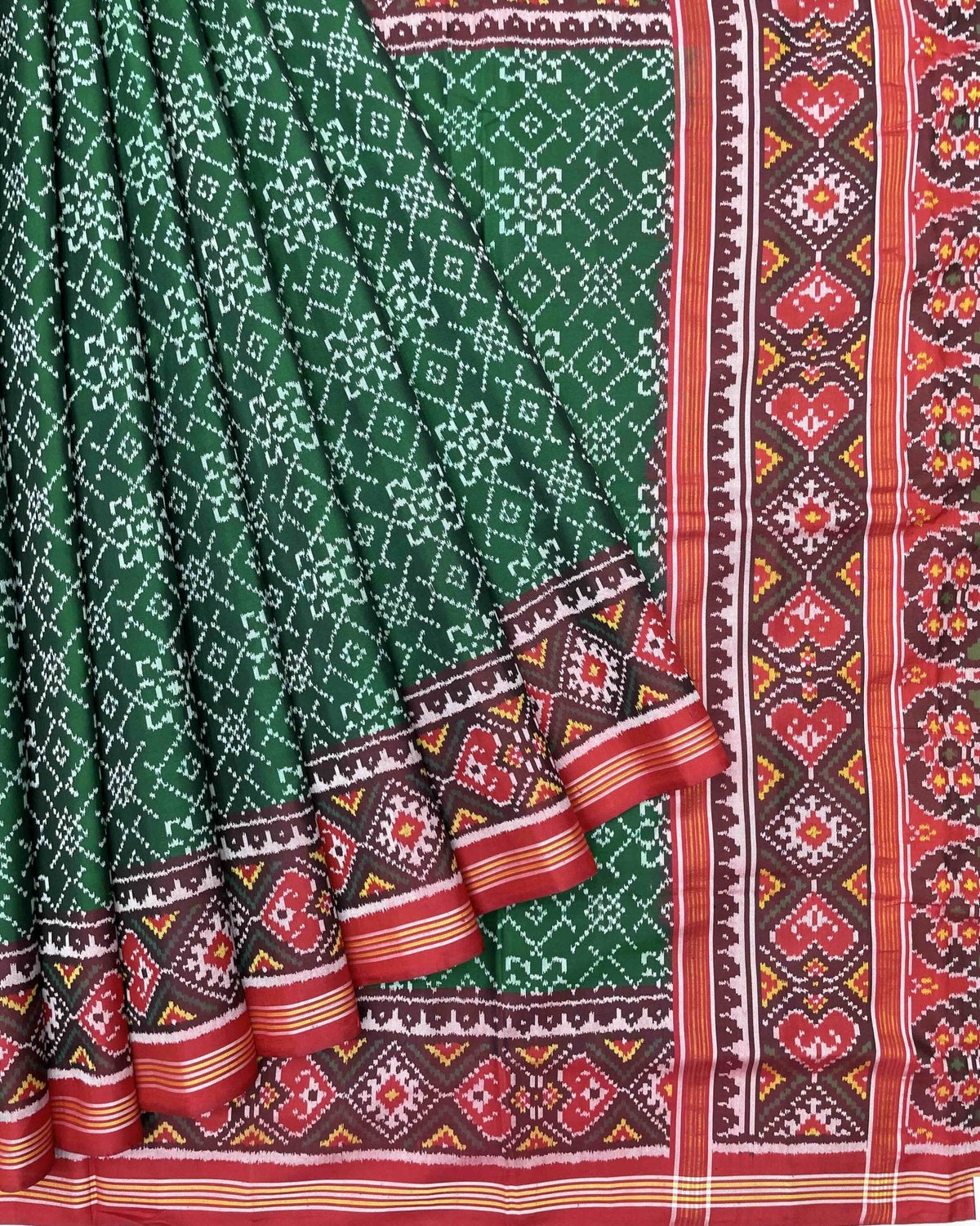 Red & Green Navratan Patola Saree - SindhoiPatolaArt