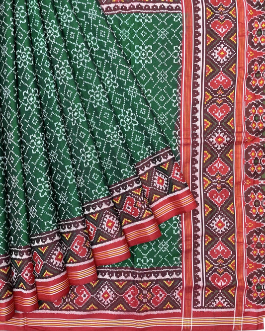 Red & Green Navratan Patola Saree - SindhoiPatolaArt