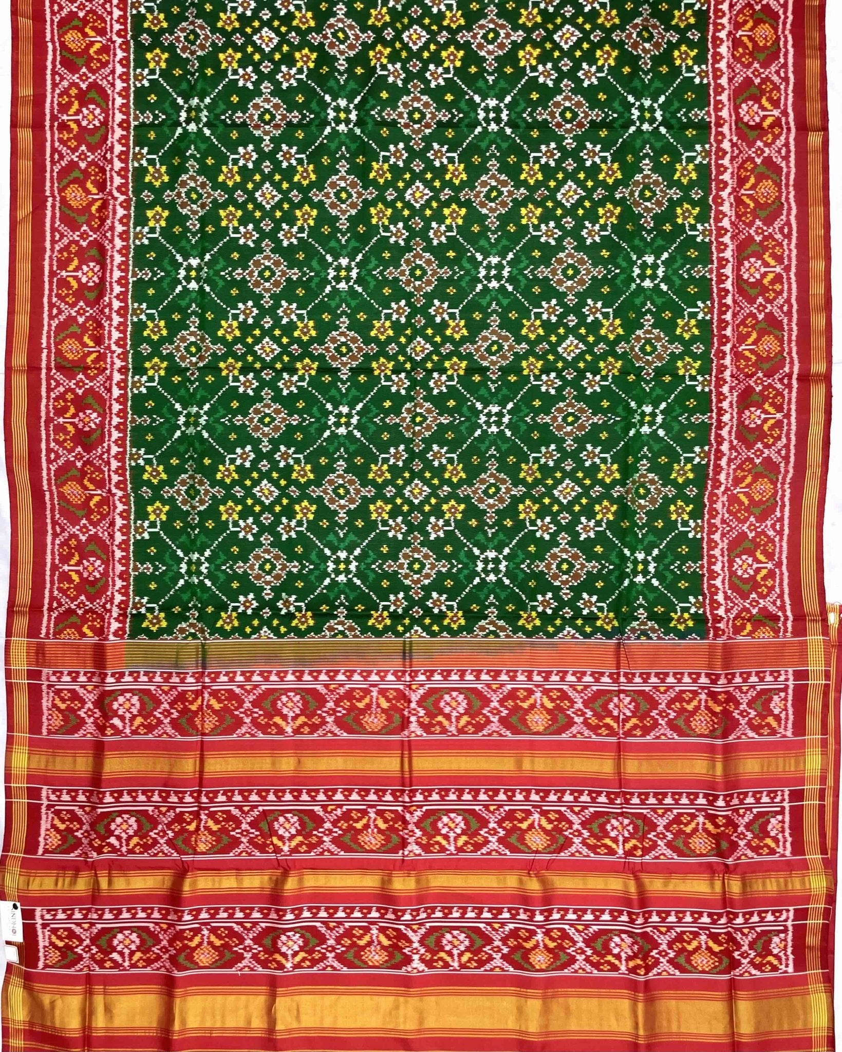 Red & Green Navratan Patola Saree - SindhoiPatolaArt