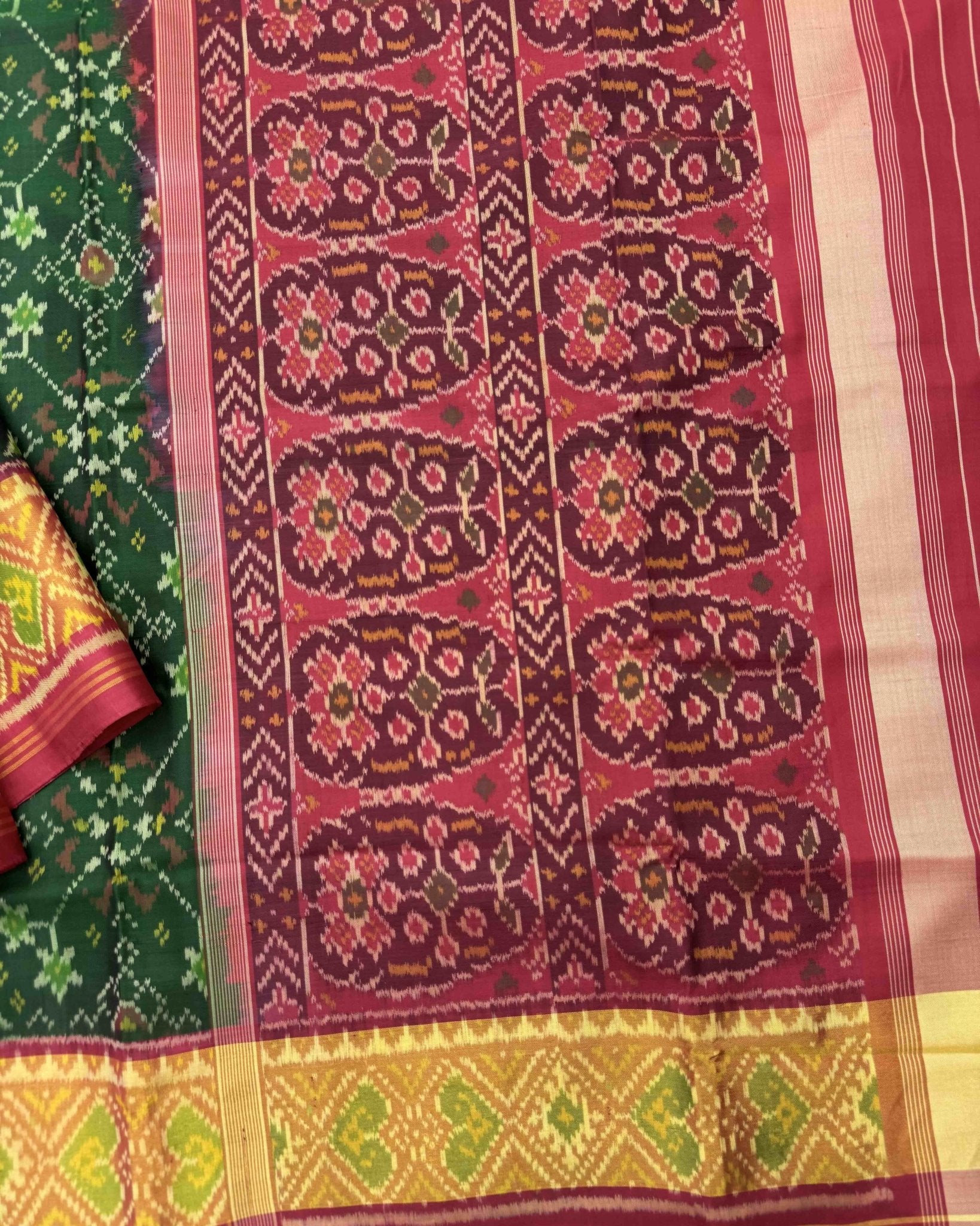 Red & Green Navratan Patola Saree - SindhoiPatolaArt