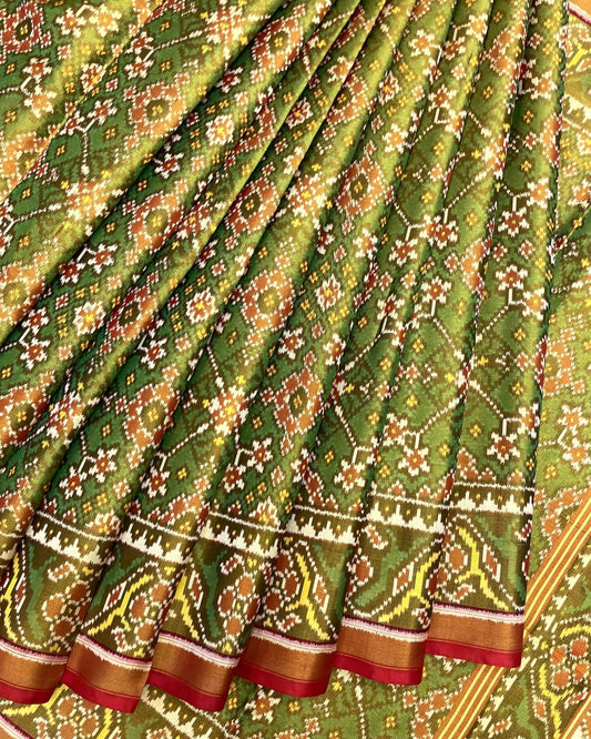 Red & Green Navratan Tissue Patola Saree - SindhoiPatolaArt