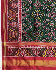 Red & Green Navratan Twill Patola Dupatta - SindhoiPatolaArt
