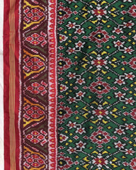 Red & Green Navratan Twill Patola Dupatta - SindhoiPatolaArt
