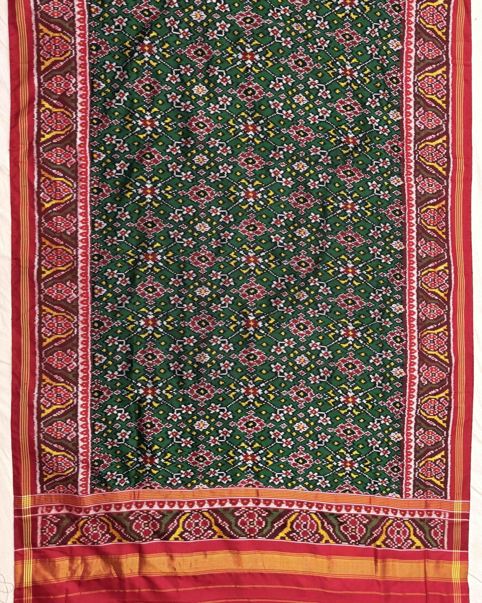 Red & Green Navratan Twill Patola Dupatta - SindhoiPatolaArt