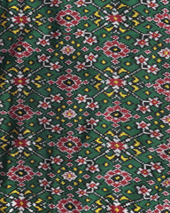 Red & Green Navratan Twill Patola Dupatta - SindhoiPatolaArt