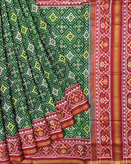 Red & Green Panchanda Patola Saree - SindhoiPatolaArt