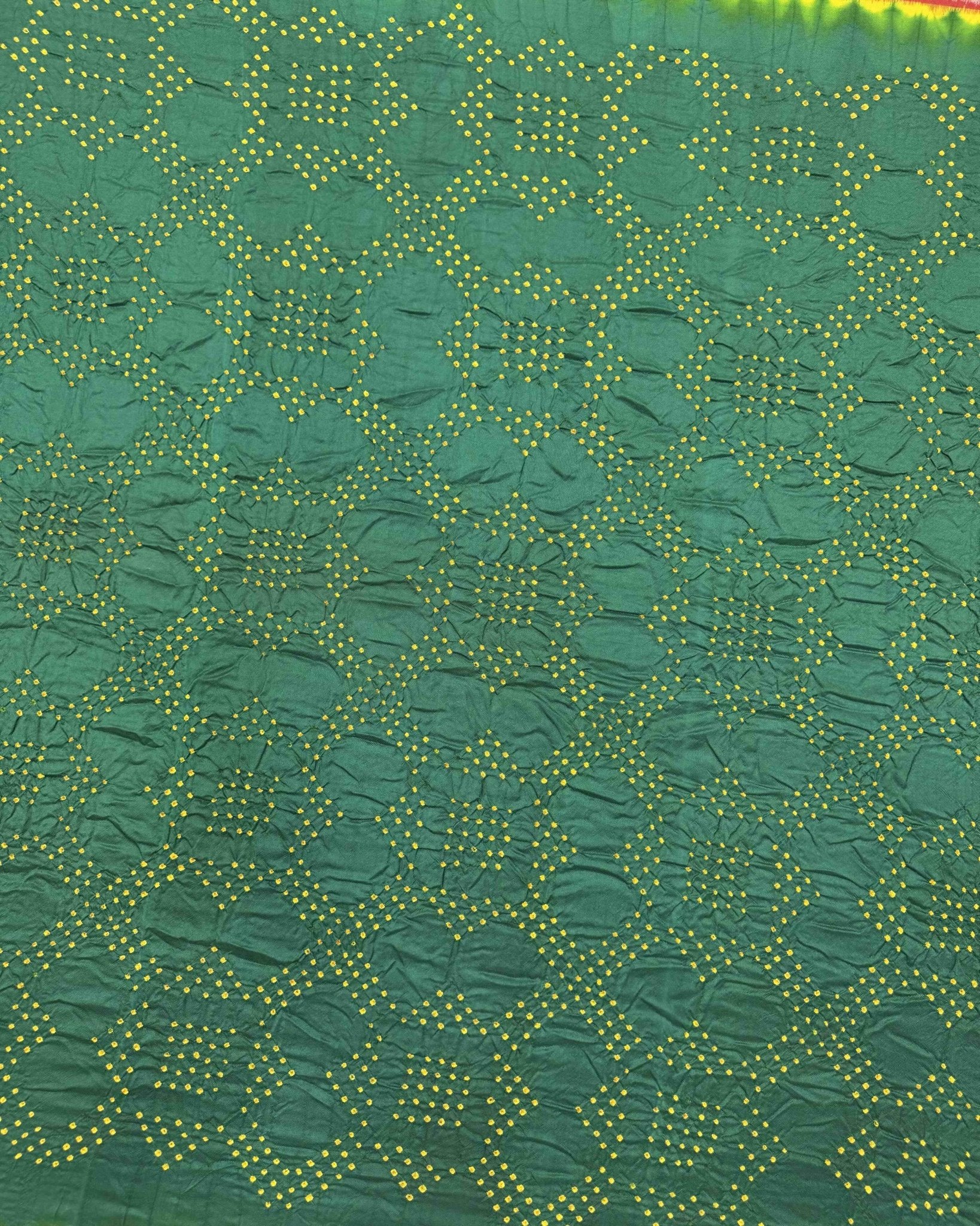 Red & Green Semi Double Ikat Bandhani Patola Saree - SindhoiPatolaArt