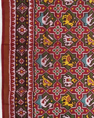 Red & Green Star Narikunj Semi Double Ikat Patola Saree - SindhoiPatolaArt