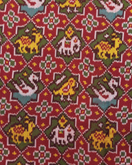 Red & Green Star Narikunj Semi Double Ikat Patola Saree - SindhoiPatolaArt