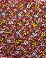 Red & Green Star Narikunj Semi Double Ikat Patola Saree - SindhoiPatolaArt