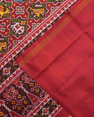 Red & Green Star Narikunj Semi Double Ikat Patola Saree - SindhoiPatolaArt