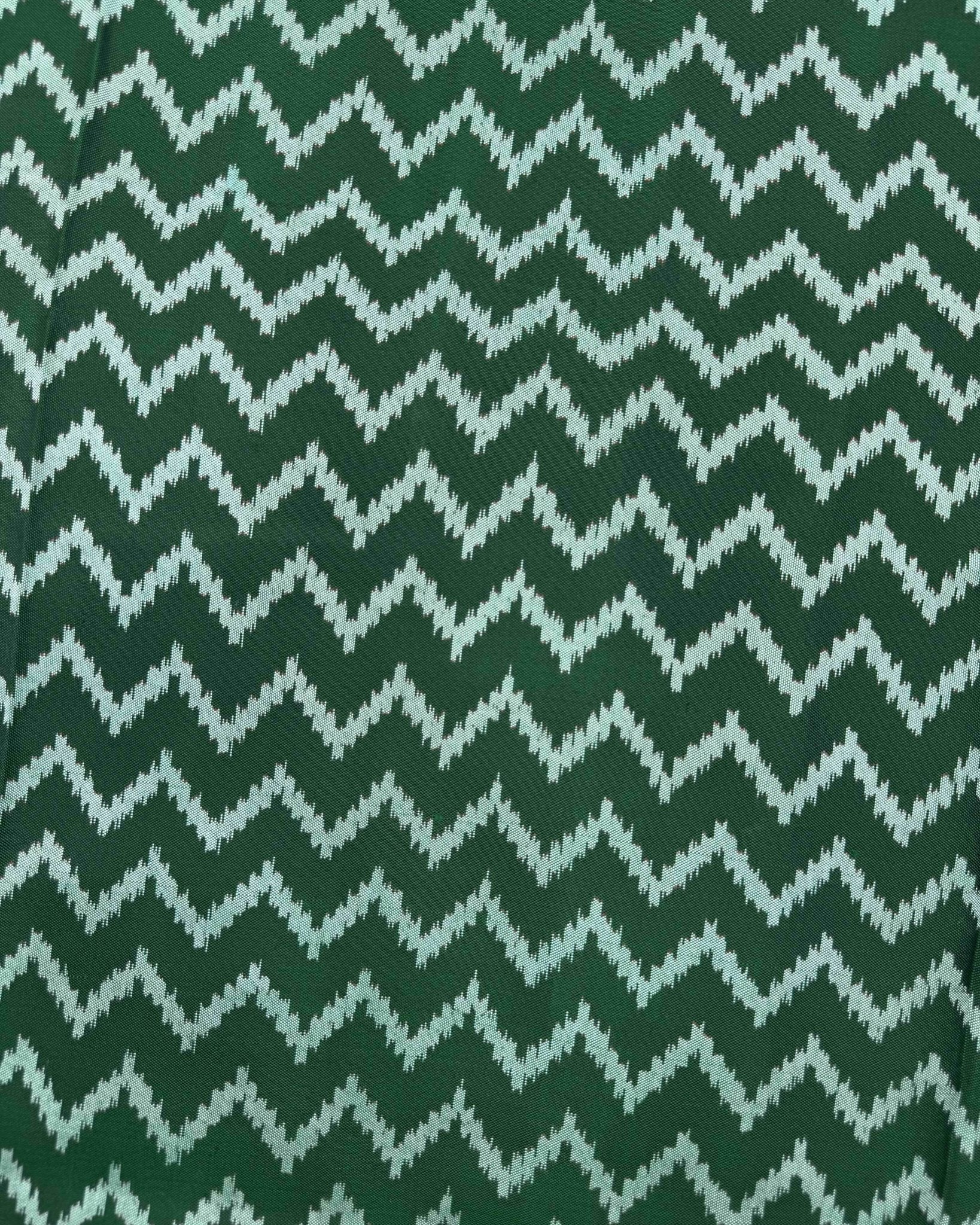 Red & Green Zig Zag Semi Double Ikat Patola Saree - SindhoiPatolaArt